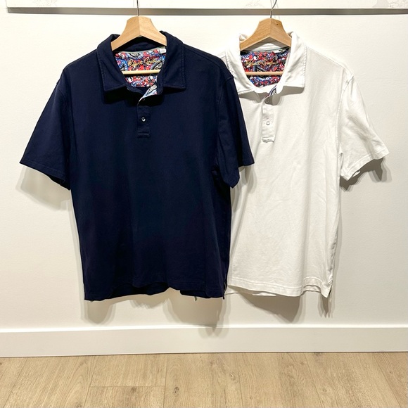 Robert Graham Blue&white Polo Shirt Mens Large Stretch Comfort Golf Casual Skull - Picture 1 of 10